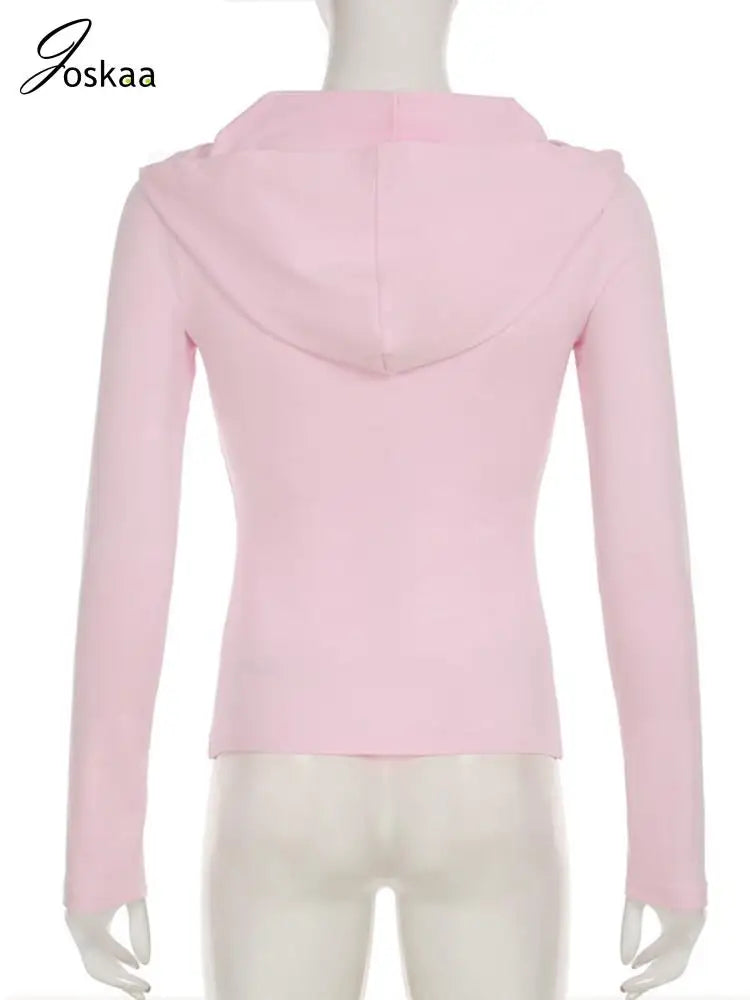 Joskaa Casual Solid Sports Fitness Running Hoodie Women Long Sleeve Zip Yoga Sweatshirts Winter Fashion T-Shirts Tops Streetwear