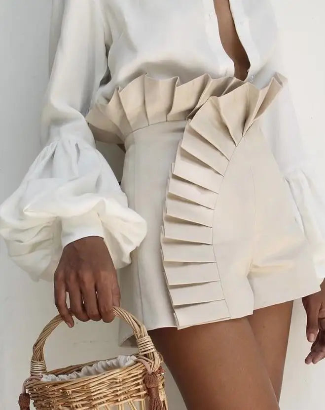Female Sexy Women's Shorts 2025 Summer Solid Color High Street Y2K Fashion Ruffled Ruched High Elastic Waist Shorts for Womens