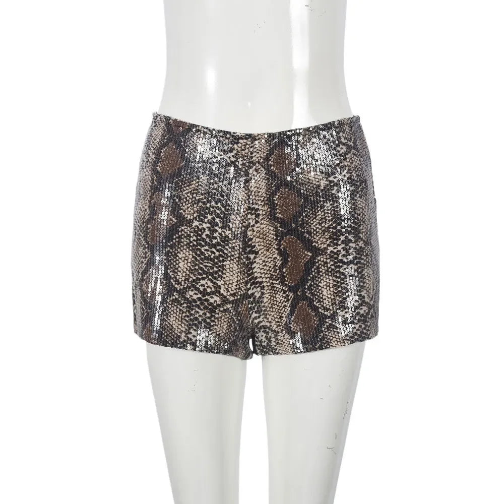 Shorts Women Summer 2025 New Fashion Sparkling Pearl Christmas New Product Leopard Print Elastic Waistband Casual Half Pants