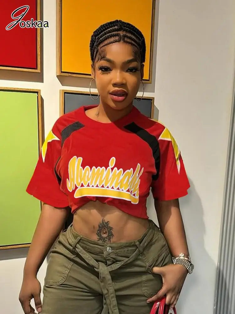 Joskaa Letter Print Oversized T-Shirts Women Casual O-Neck Short Sleeve Loose Y2K Tops Summer Graphic Tees Harajuku Streetwear