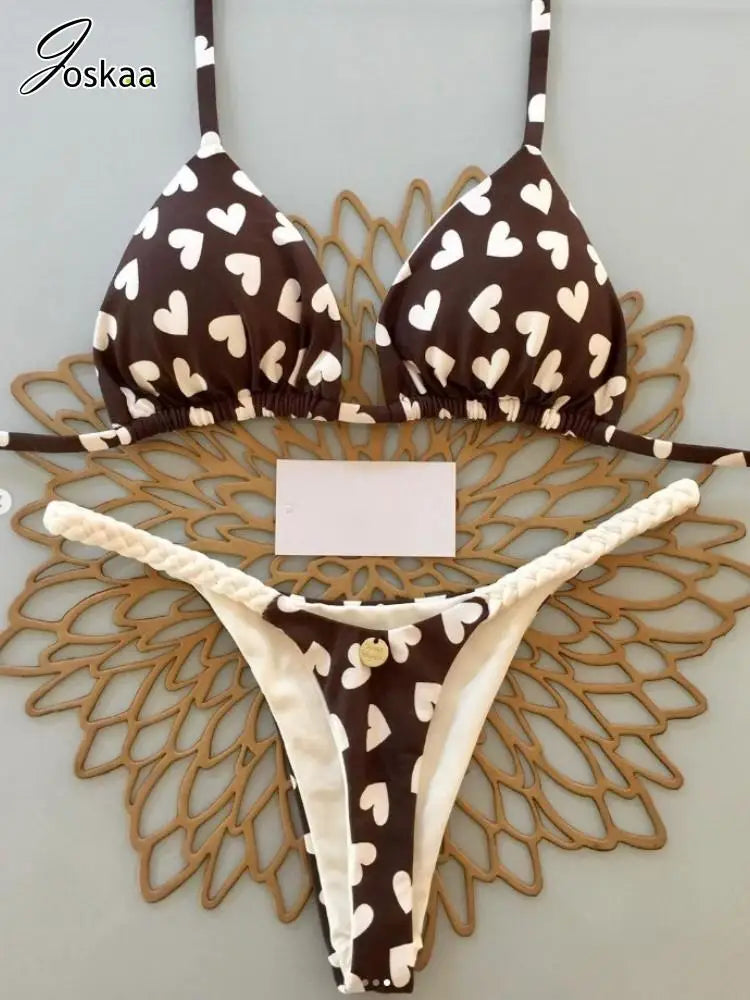 Joskaa 2025 Summer Print 2 Piece Bikini Sets Women Swimwear Sexy String Bra+Briefs Matching Bathing Suits Vacation Beachwear