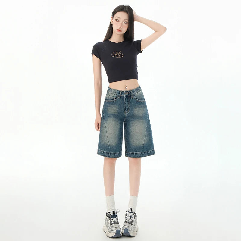 Denim Shorts Women Summer 2025 High Waist Ripped Wide Leg Loose Short Jeans Women Korean Style Fashion Half Shorts Female