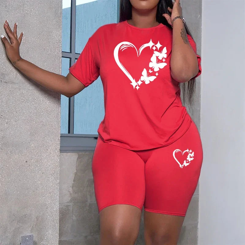 2025 New Fashion Women's Summer Shorts Set O-neck T-shirts and Soft Shorts Ladies Daily Casual Sports Butterfly Fashion Outfits