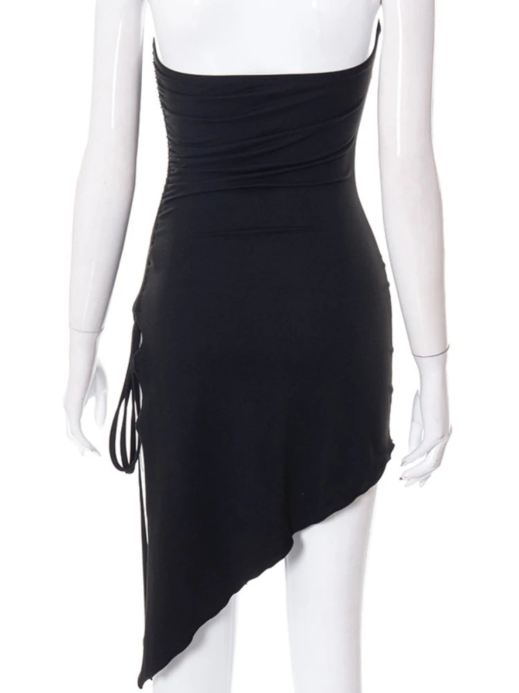 Sexy Elegant Dress Off One Shoulder Drawstring Tunic Bodycon Dress Women Folds Skinny Sheath Dress Club Party Vestidos