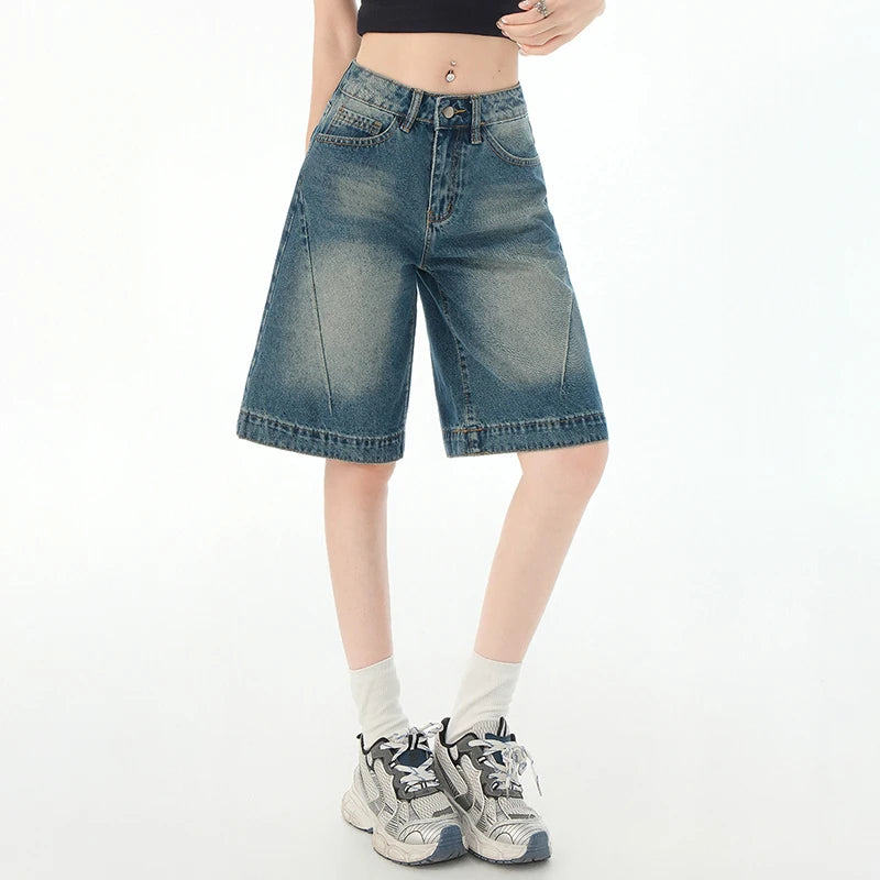 Denim Shorts Women Summer 2025 High Waist Ripped Wide Leg Loose Short Jeans Women Korean Style Fashion Half Shorts Female