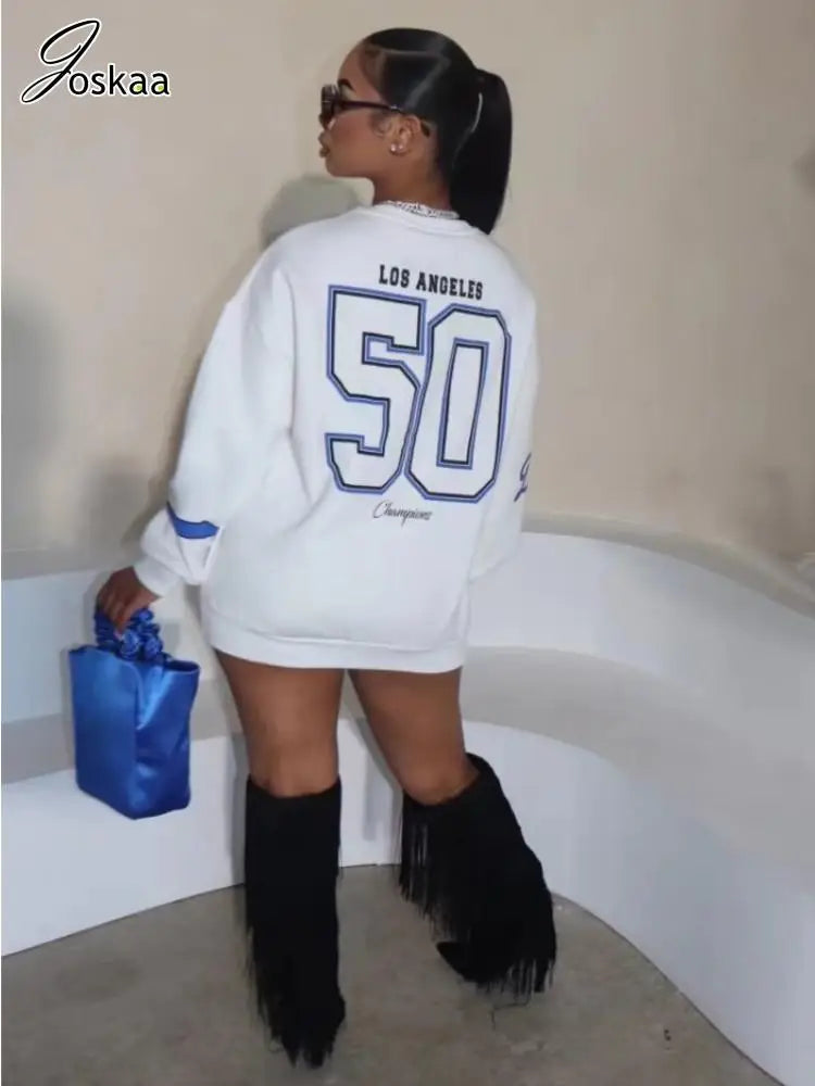 Joskaa Letter Print White Oversized Sweatshirts Women Hipster Round Neck Full Sleeve Loose Tops Autumn Harajuku Streetwear