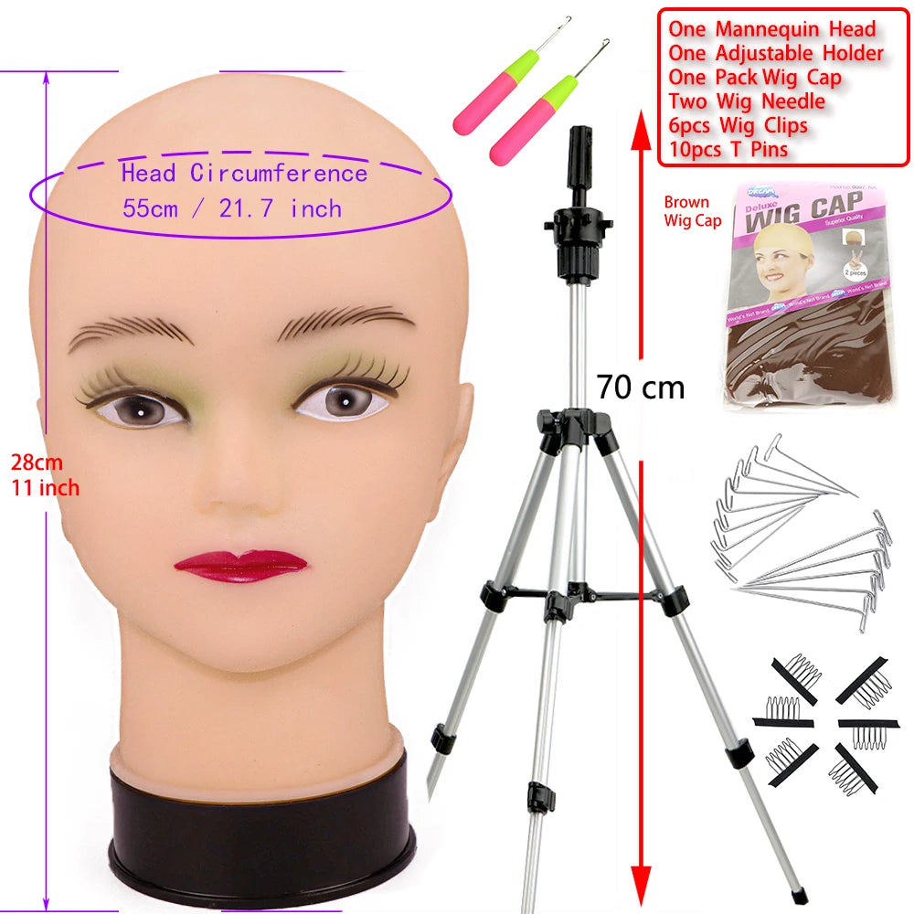 New Mannequin Head Wig Stand With Adjustable Wig Tripod Stand Holder For Wigs Making Display With T Pins /Wig Cap For Free Gift