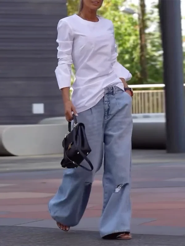 Krisstarsgirl 2025 New Casual T-shirts Blouse for Women Autumn Spring Long Sleeves Simple Cotton White Shits Tops for Woman