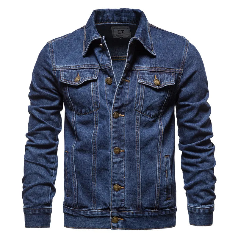 2025 Autumn Men Solid Denim Jackets Fashion Motorcycle Vintage Jeans Jackets Hommes Slim Fit Cotton Casual Black Blue Coats
