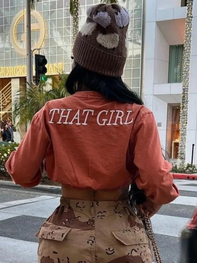 Joskaa Letter Embroidery Short Sweatshirts Women Autumn Sweaters Long Sleeve Crop Tops 2023 Casual T-Shirts Vintage Streetwear