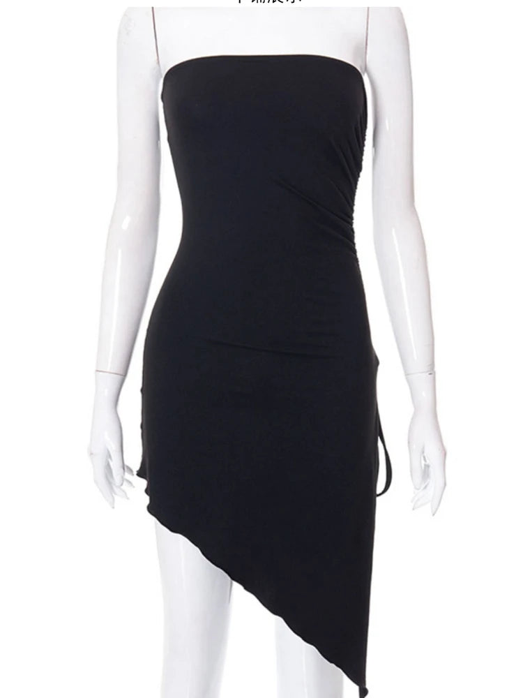 Sexy Elegant Dress Off One Shoulder Drawstring Tunic Bodycon Dress Women Folds Skinny Sheath Dress Club Party Vestidos