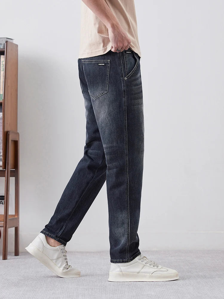 Men's Streetwear Vintage Jeans Fashion Tapered Slim Pants Casual Comfortable Small Feet Personality Male Denim Trousers