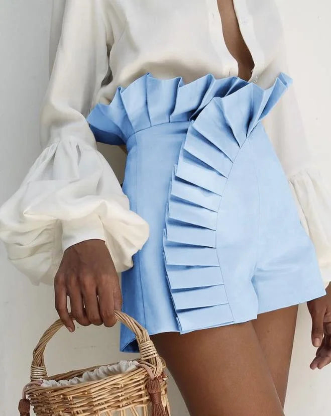 Female Sexy Women's Shorts 2025 Summer Solid Color High Street Y2K Fashion Ruffled Ruched High Elastic Waist Shorts for Womens