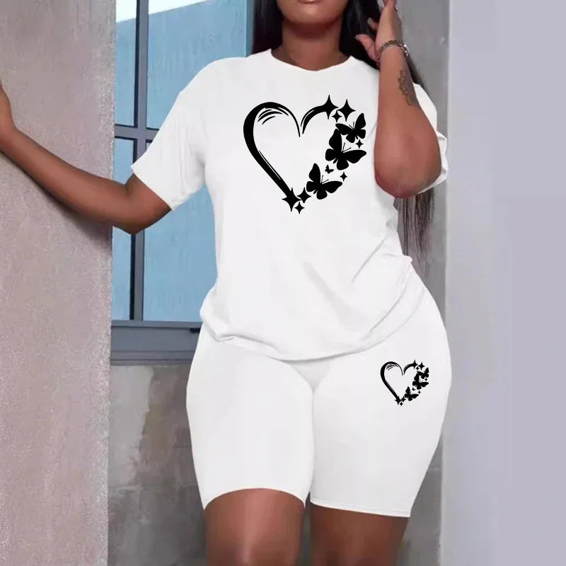 2025 New Fashion Women's Summer Shorts Set O-neck T-shirts and Soft Shorts Ladies Daily Casual Sports Butterfly Fashion Outfits