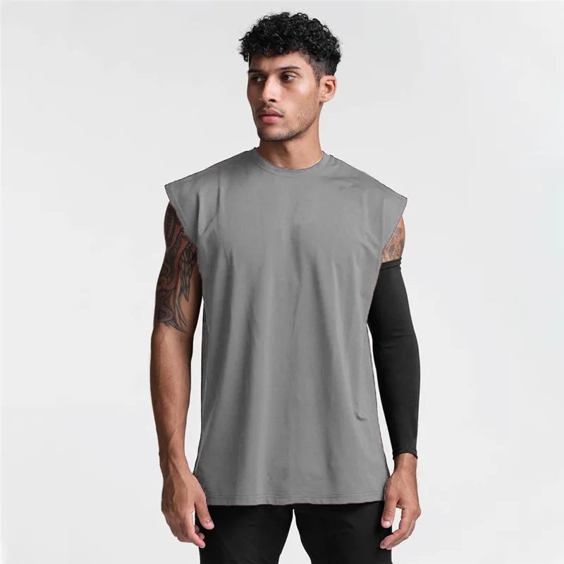 Summer Men Loose Gym Vest Casual Cotton Tank Top Breathable Fitness Sleeveless Shirt Quick Dry Bodybuilding Singlet Man Clothing