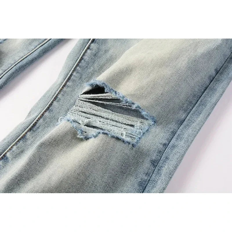 Men Jeans American High Street Pleated Basic Model New Fashion Trend High Quality Jeans