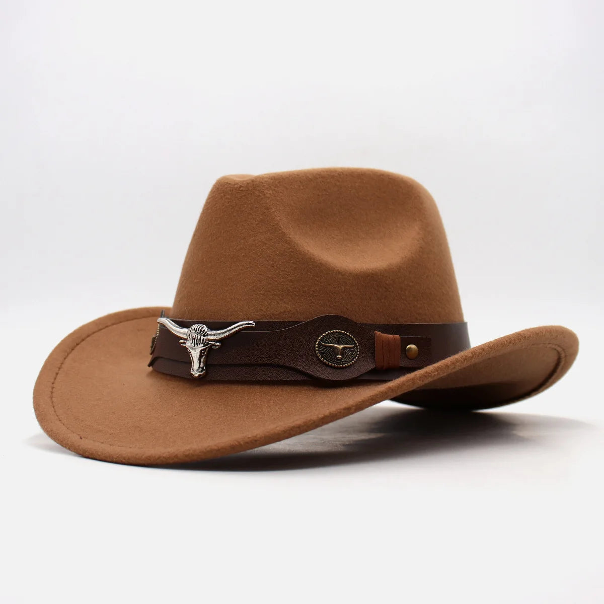 Western Cowboy Hat Roll Brim Cowgirl Cap Cowboy Jazz Fedora Hats Felt Cap with Cow Band for Women Men Children