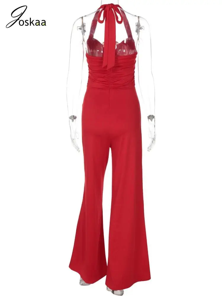 Joskaa Sexy Metal Buckle Hollow Jumpsuits Women Hipster Halter Backless Skinny Rompers 2025 Fashion Overalls Party Clubwear