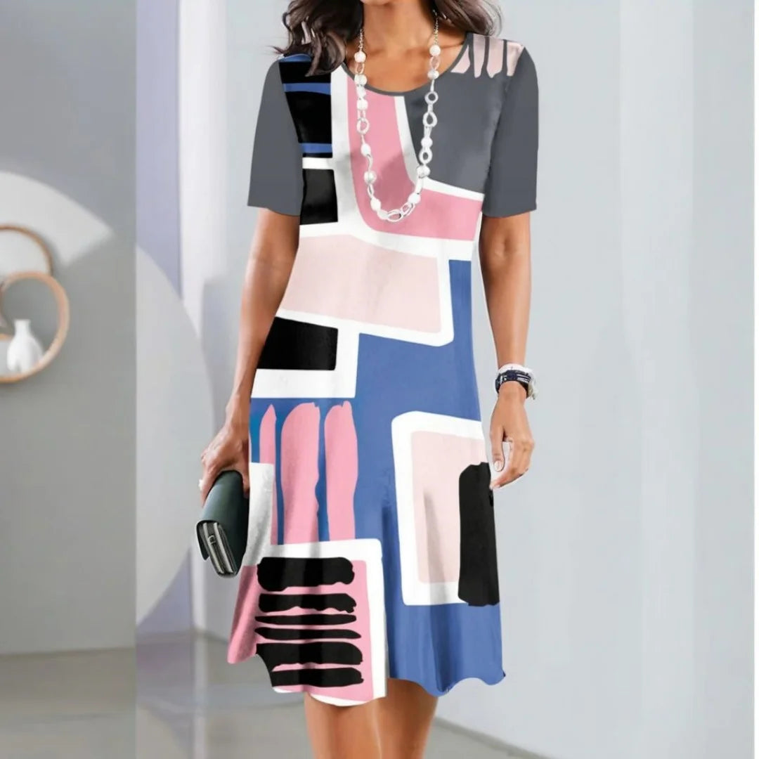 2025 Spring and Summer New Dresses Outdoor Fashion Short Sleeve Irregular Pattern Print Hawaii Vacation Style Dresses