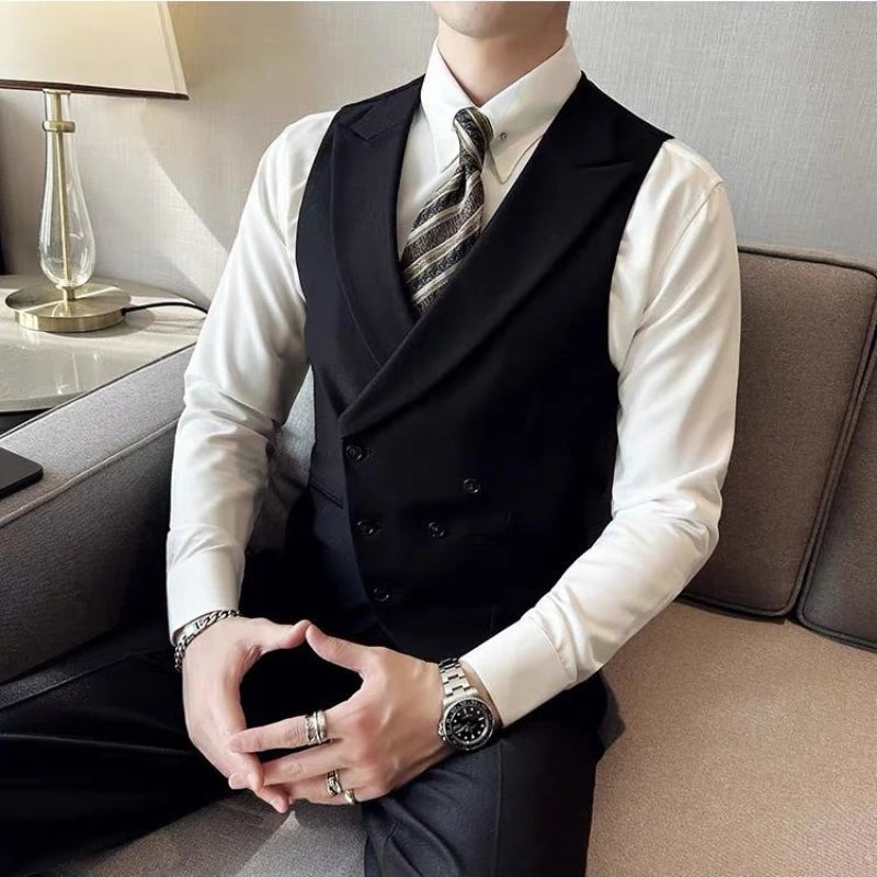 Banquet Business Office Social Work Wear Bottoming Slim Suit Vest Men Clothing Korean Fashion Smart Casual Black Sleeveless Tops