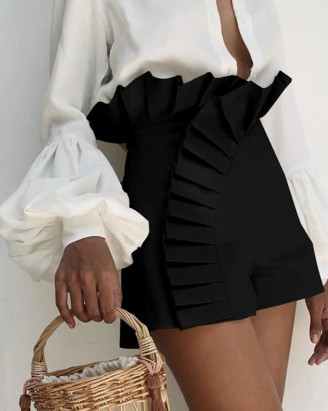 Female Sexy Women's Shorts 2025 Summer Solid Color High Street Y2K Fashion Ruffled Ruched High Elastic Waist Shorts for Womens