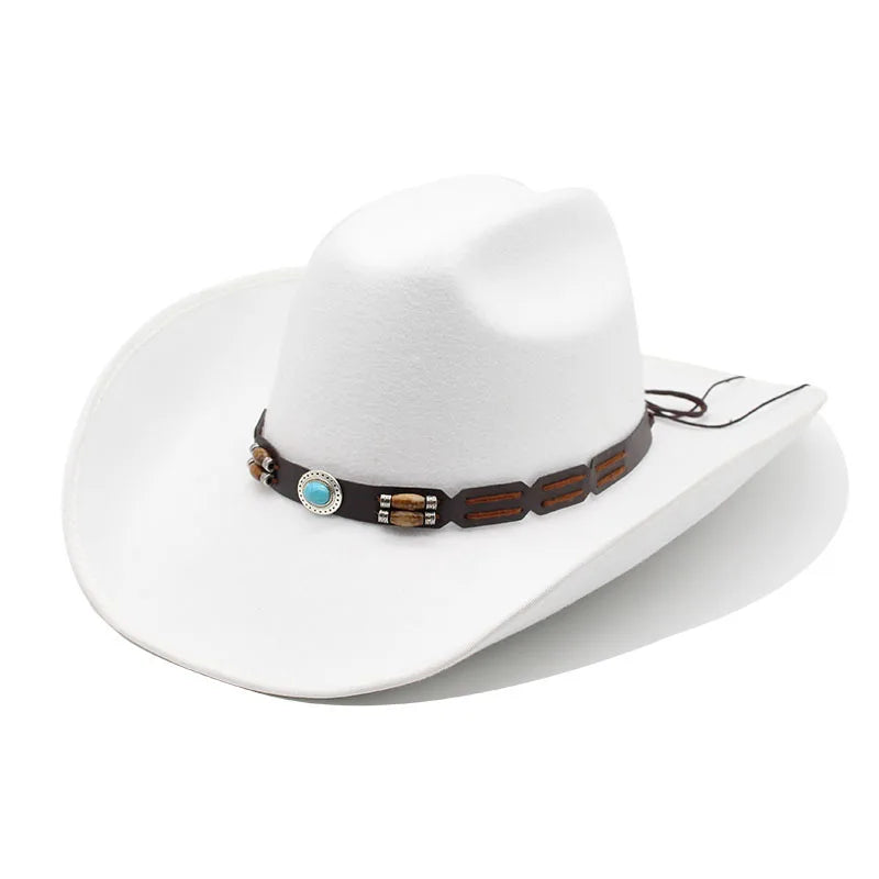 Artificial Wool Western Cowboy Hats For Men Women Vintage Wide Brim Felt Fedoras Hats Gentleman Jazz Hats Lady Cowgirl Dress Cap