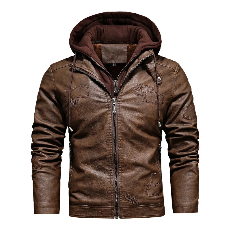 Autumn/Winter Men's fake two PU leather retro detachable hooded jacket coats