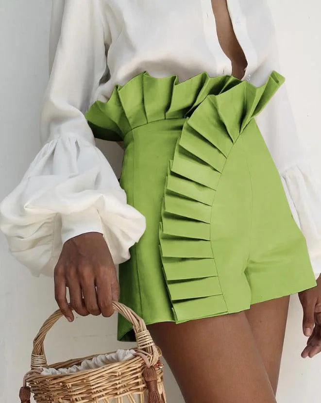 Female Sexy Women's Shorts 2025 Summer Solid Color High Street Y2K Fashion Ruffled Ruched High Elastic Waist Shorts for Womens