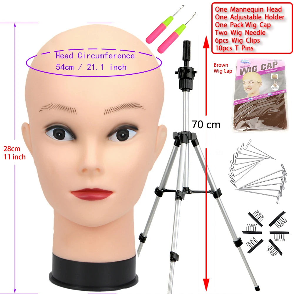 New Mannequin Head Wig Stand With Adjustable Wig Tripod Stand Holder For Wigs Making Display With T Pins /Wig Cap For Free Gift
