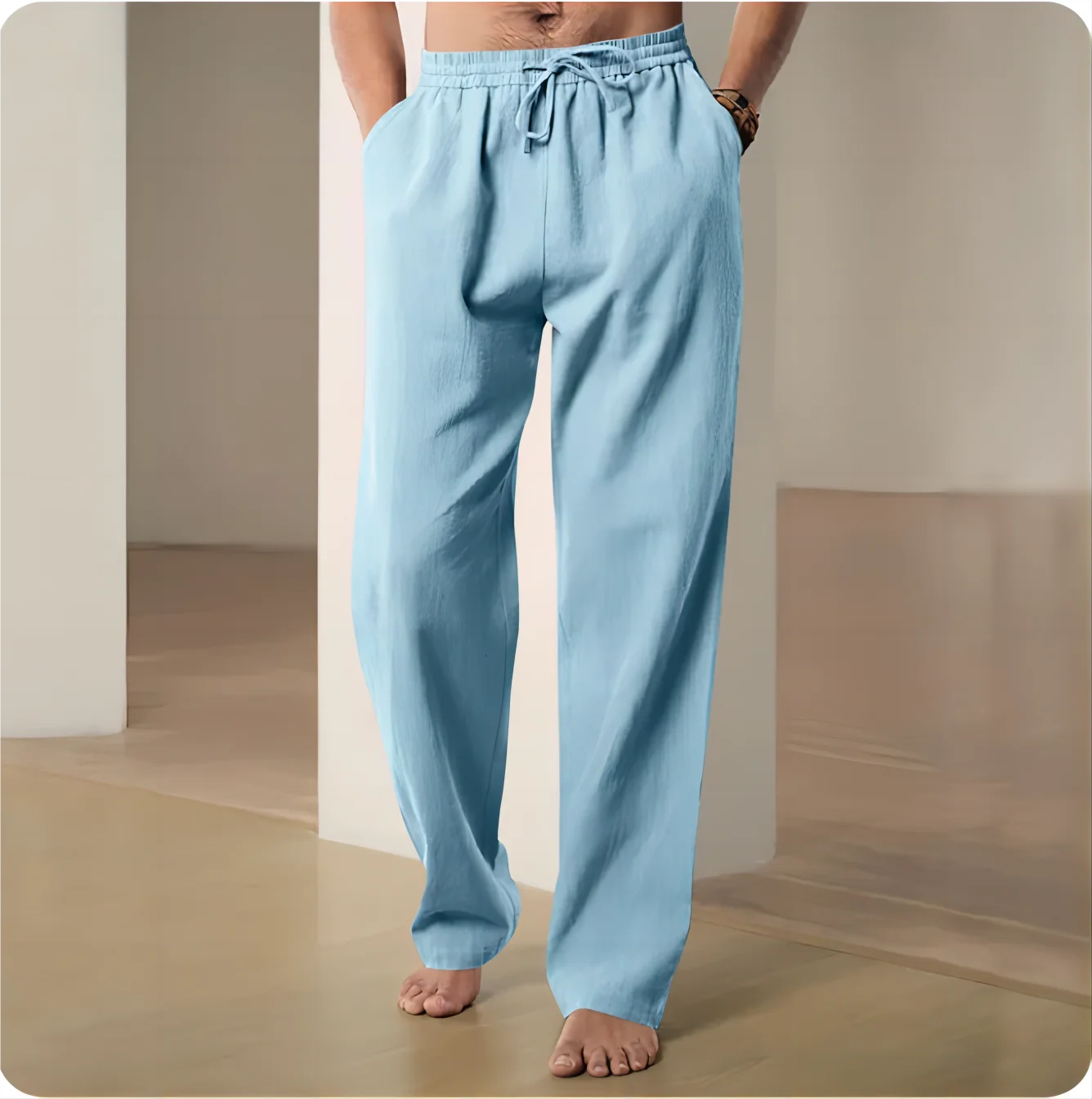 Men's Trousers Cotton Linen Fashion Casual Pants Solid Color Breathable Loose Shorts Straight Drawstring Pants Streetwear Men