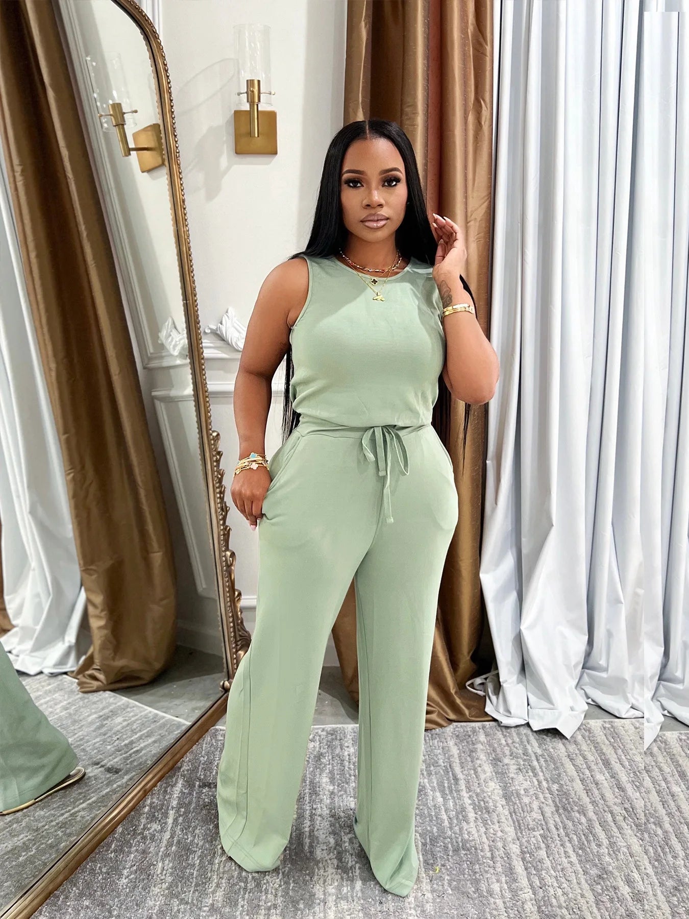 Joskaa 2025 Summer Women's Casual O-Neck Sleeveless Bandage Back Zip Bodycon Commuting Jumpsuit Holiday Vintage Streetwear S-XXL