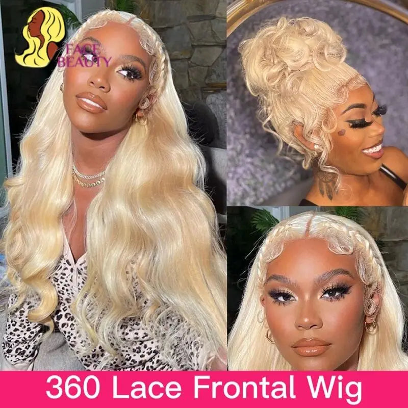 Full Lace Frontal Wig 613 Blonde Body Wave 360 Lace Front Wig Preplucked Brazilian Lace Front Human Hair Wigs For Women 28 inch