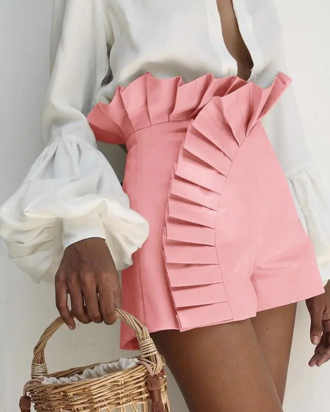Female Sexy Women's Shorts 2025 Summer Solid Color High Street Y2K Fashion Ruffled Ruched High Elastic Waist Shorts for Womens