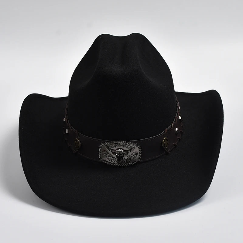 New Artificial Wool Western Cowboy Hats for Men Women Vintage Wide Brim Fedoras Hats Gentleman Lady Cowgirl Jazz Hats
