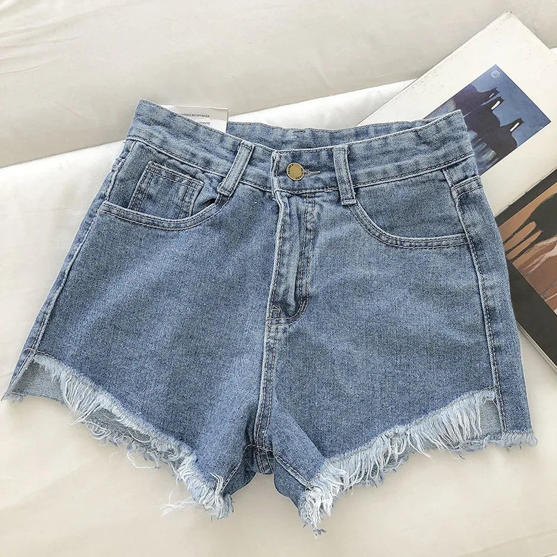 2025 New Summer Denim Shorts Fashion Women Button High Street Y2K Sexy Hot Girl Short Pants Ripped Jeans Tassel Female Clothes