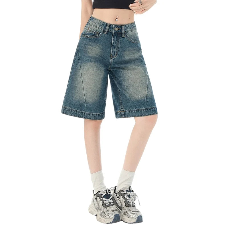 Denim Shorts Women Summer 2025 High Waist Ripped Wide Leg Loose Short Jeans Women Korean Style Fashion Half Shorts Female
