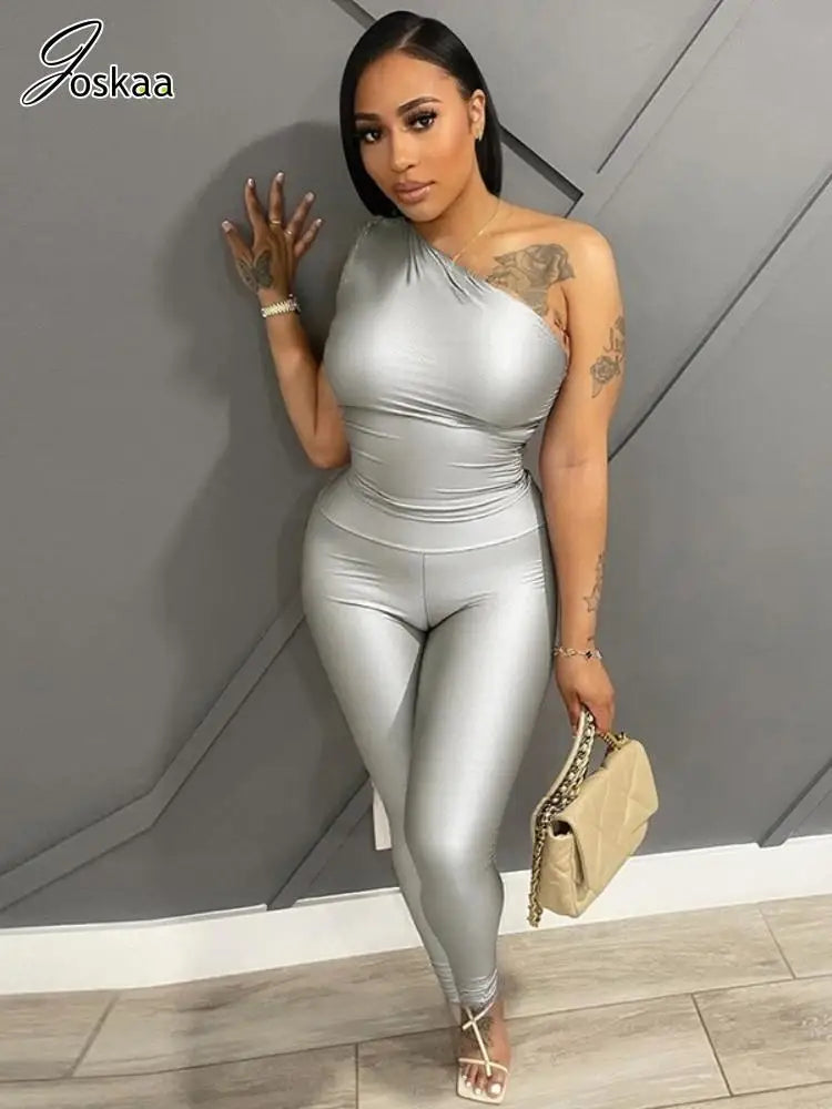 Joskaa 2025 Summer Women's 2 Piece Set Casual Asymmetric Sleeveless Top+Slim Fit Pants Suit Y2K Streetwear Fitness Tracksuits