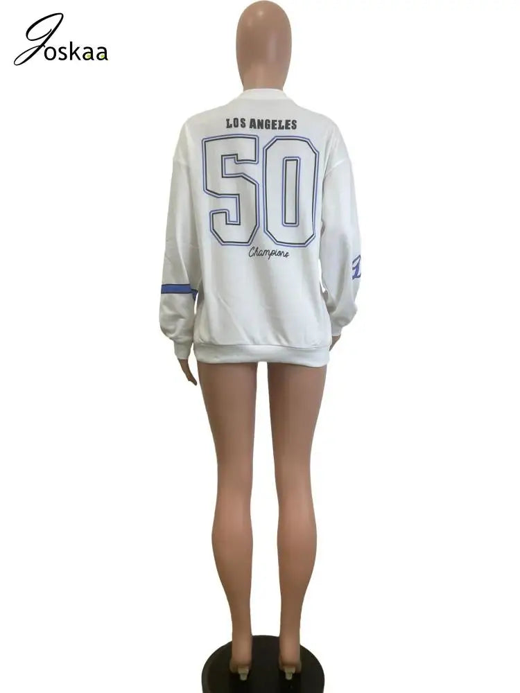 Joskaa Letter Print White Oversized Sweatshirts Women Hipster Round Neck Full Sleeve Loose Tops Autumn Harajuku Streetwear