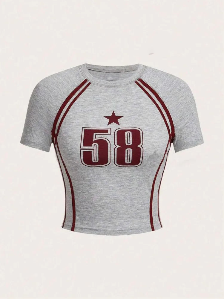 Joskaa 2025 Summer Digital Printed Y2K T-Shirts Women Hipster O-Neck Short Sleeve Slim Crop Tops Graphic Tees Holiday Streetwear