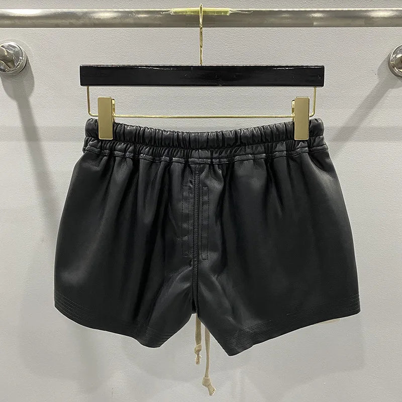 HKSH Women's Tide RO Style PU Leather Shorts Streetwear Fashion Pocket Comfortable New Versatile Dark Chic Y2K Punk Capris H2512