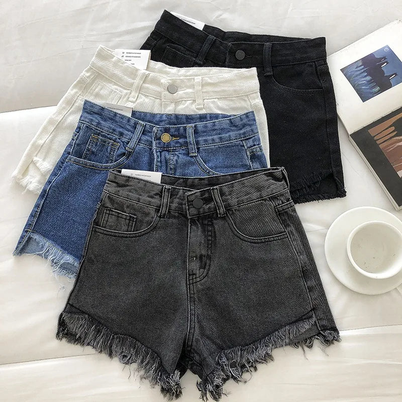2025 New Summer Denim Shorts Fashion Women Button High Street Y2K Sexy Hot Girl Short Pants Ripped Jeans Tassel Female Clothes