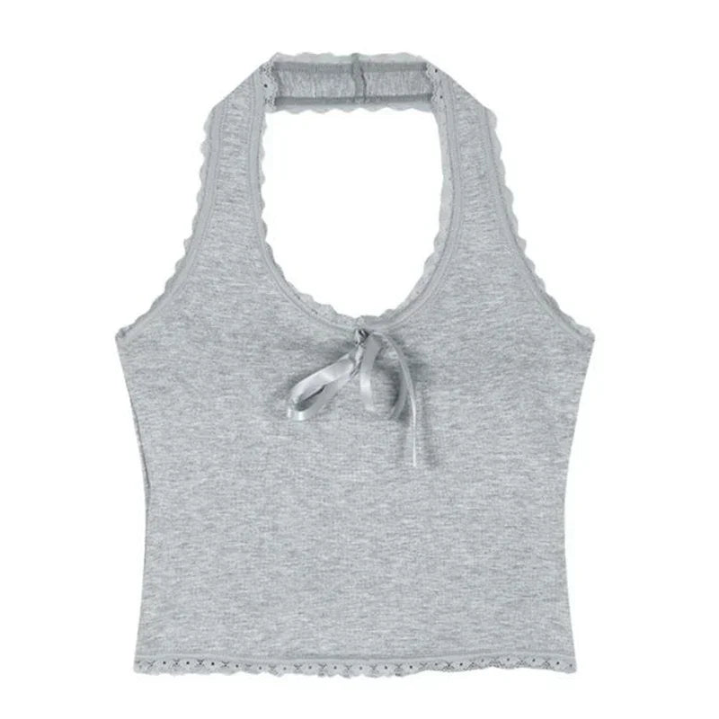 2025 Summer Women T-Shirts Sexy U-neck Halter T-Shirts Female Solid Lace Underwear Tops Girls Fashion Bowknots Slip Vest Clothes