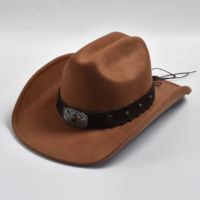 New Artificial Wool Western Cowboy Hats for Men Women Vintage Wide Brim Fedoras Hats Gentleman Lady Cowgirl Jazz Hats