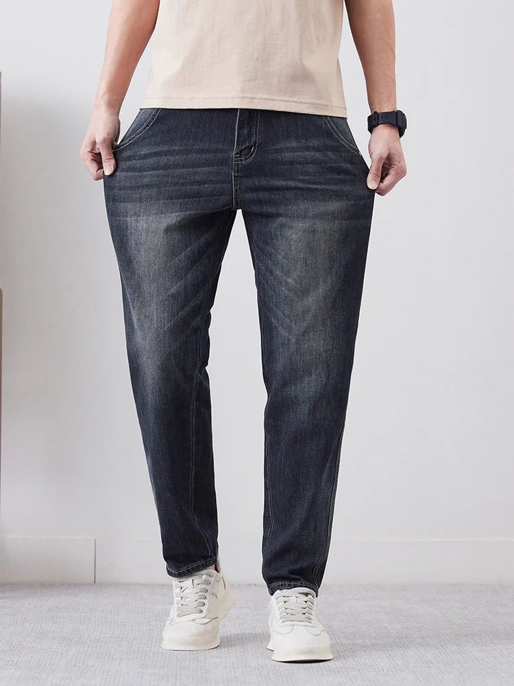 Men's Streetwear Vintage Jeans Fashion Tapered Slim Pants Casual Comfortable Small Feet Personality Male Denim Trousers