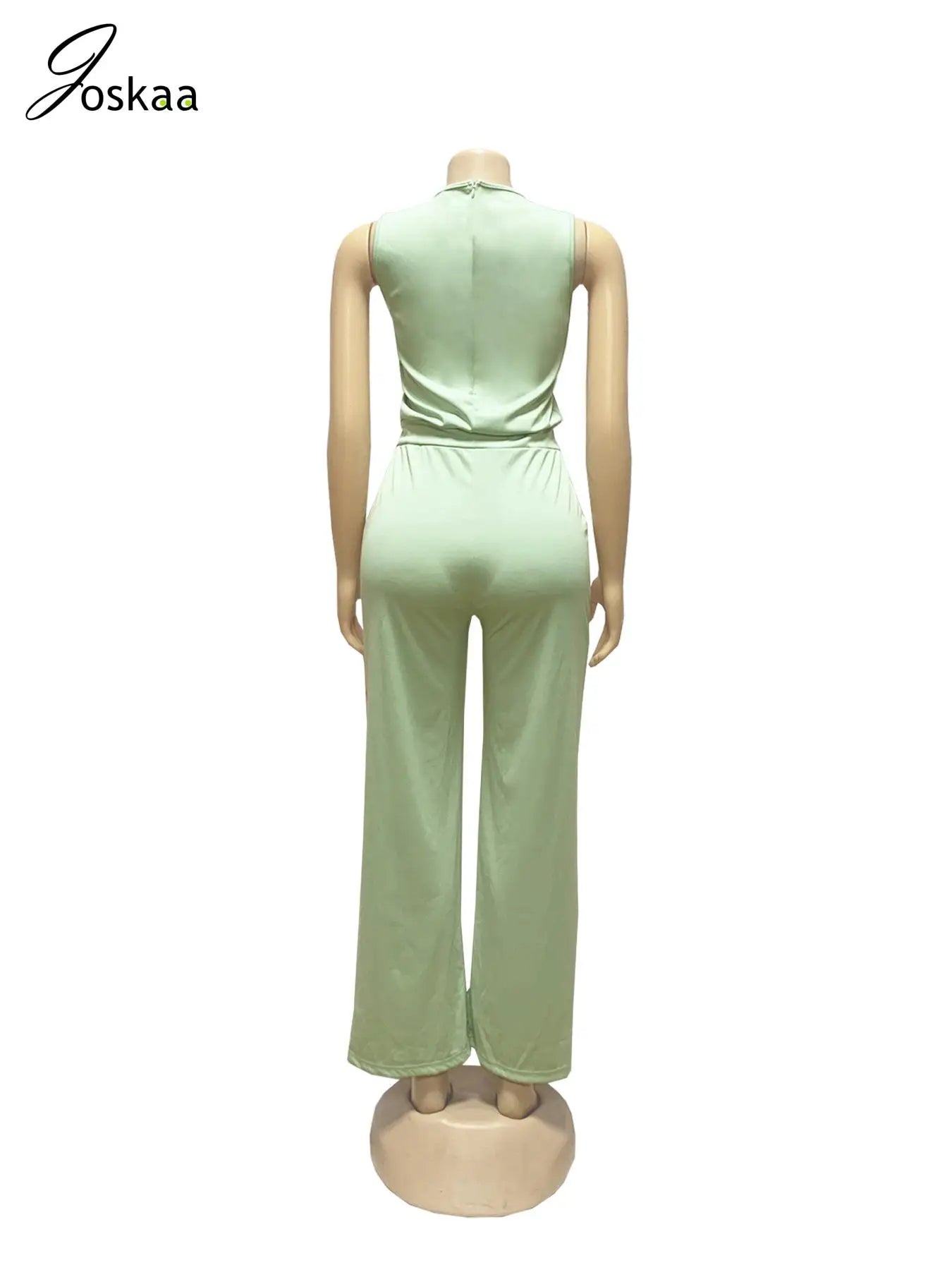 Joskaa 2025 Summer Women's Casual O-Neck Sleeveless Bandage Back Zip Bodycon Commuting Jumpsuit Holiday Vintage Streetwear S-XXL