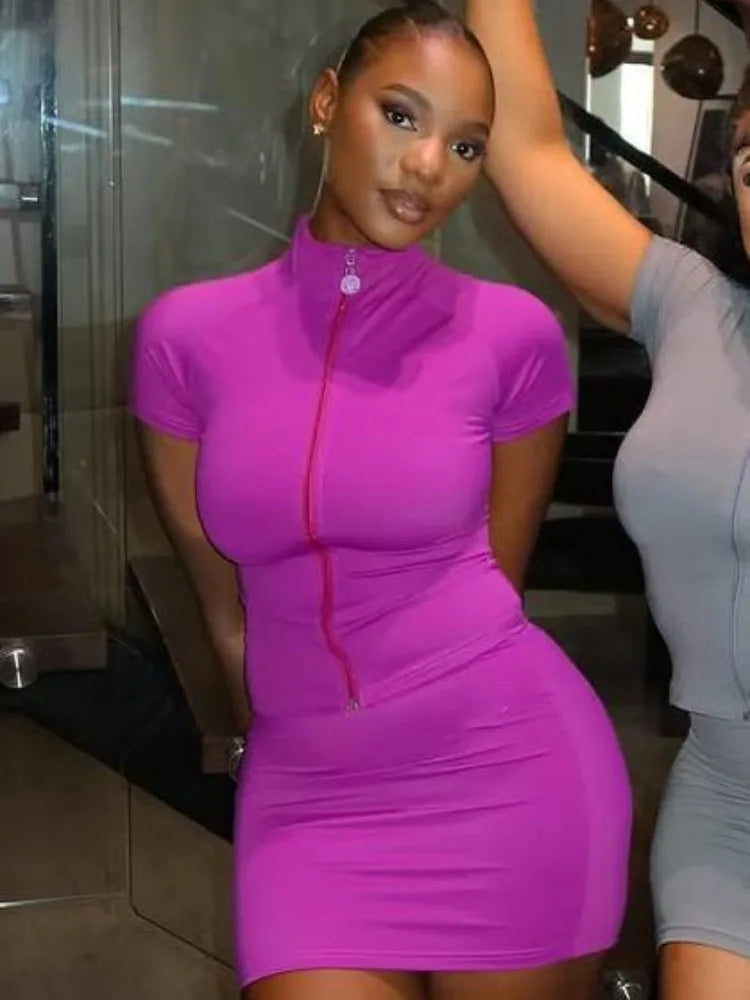 Joskaa Sporty Yoga 2 Piece Sets Women Casual Short Sleeve Zip Crop Tops and Mini Skirt Matching 2025 Summer Fitness Tracksuits