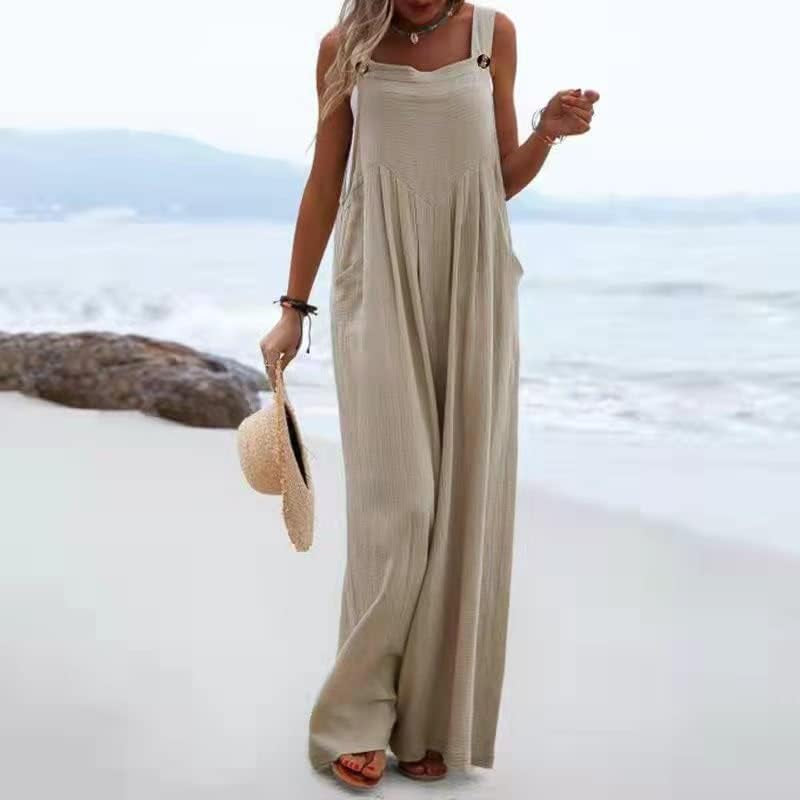 Women Summer Wide Leg Jumpsuit Casual plus Size Romper Pants Boho One Piece Elegant Loose Trousers Suspender Overalls (A7 Khaki, Medium)