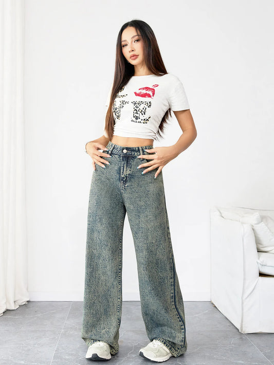 High Waist Plus Size Wide Leg Loose Fit Denim Jeans for Women Y2K Streetwear Vintage Casual Aesthetic Baggy Pants Outfit