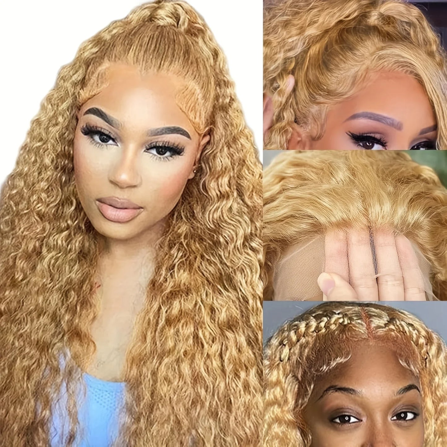 200% Density #27 Honey Blonde Wig Human Hair 13x6 Human Hair Lace Frontal Wig 13x4 Lace Front Human Hair Wig Deep Curly Wigs