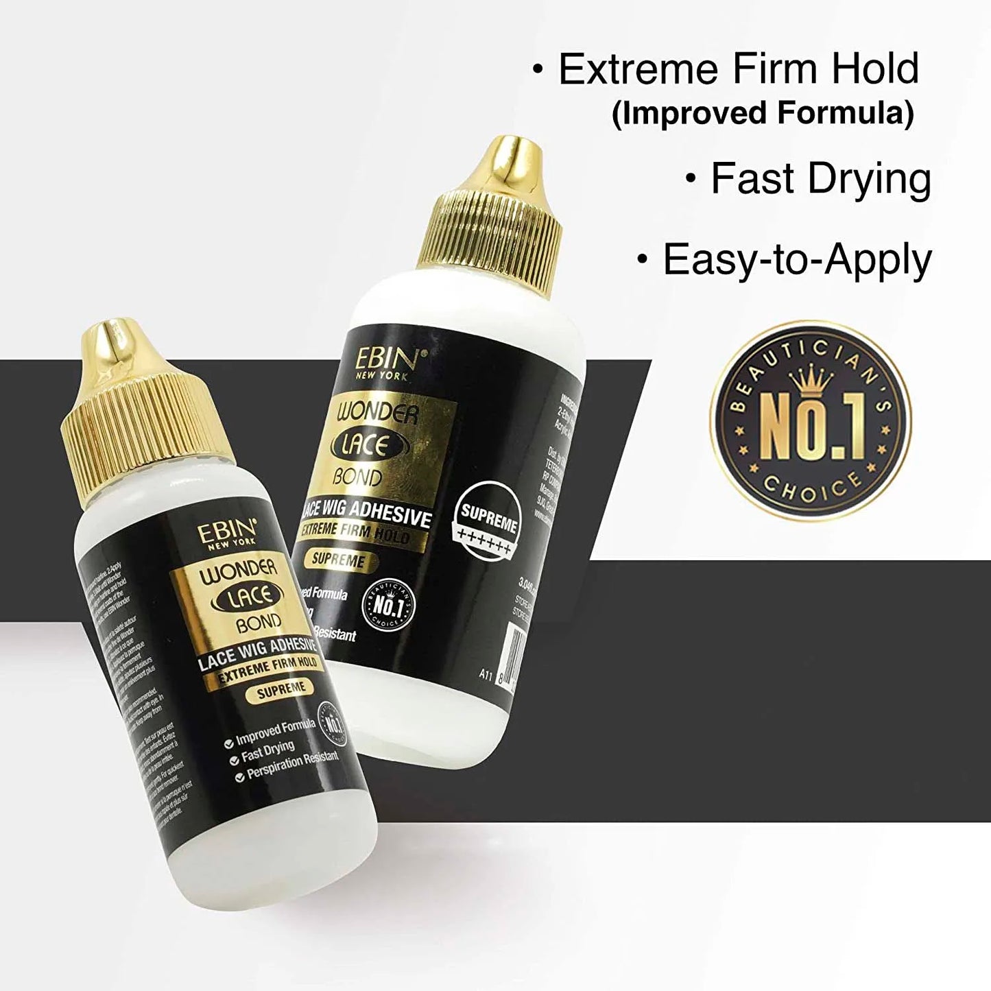 Ebin New York Wonder Lace Bond Lace Wig Adhesive Extreme Firm Hold Supreme 1.15oz - Ultra Strong, Ideal for Daily & All-Day Wear